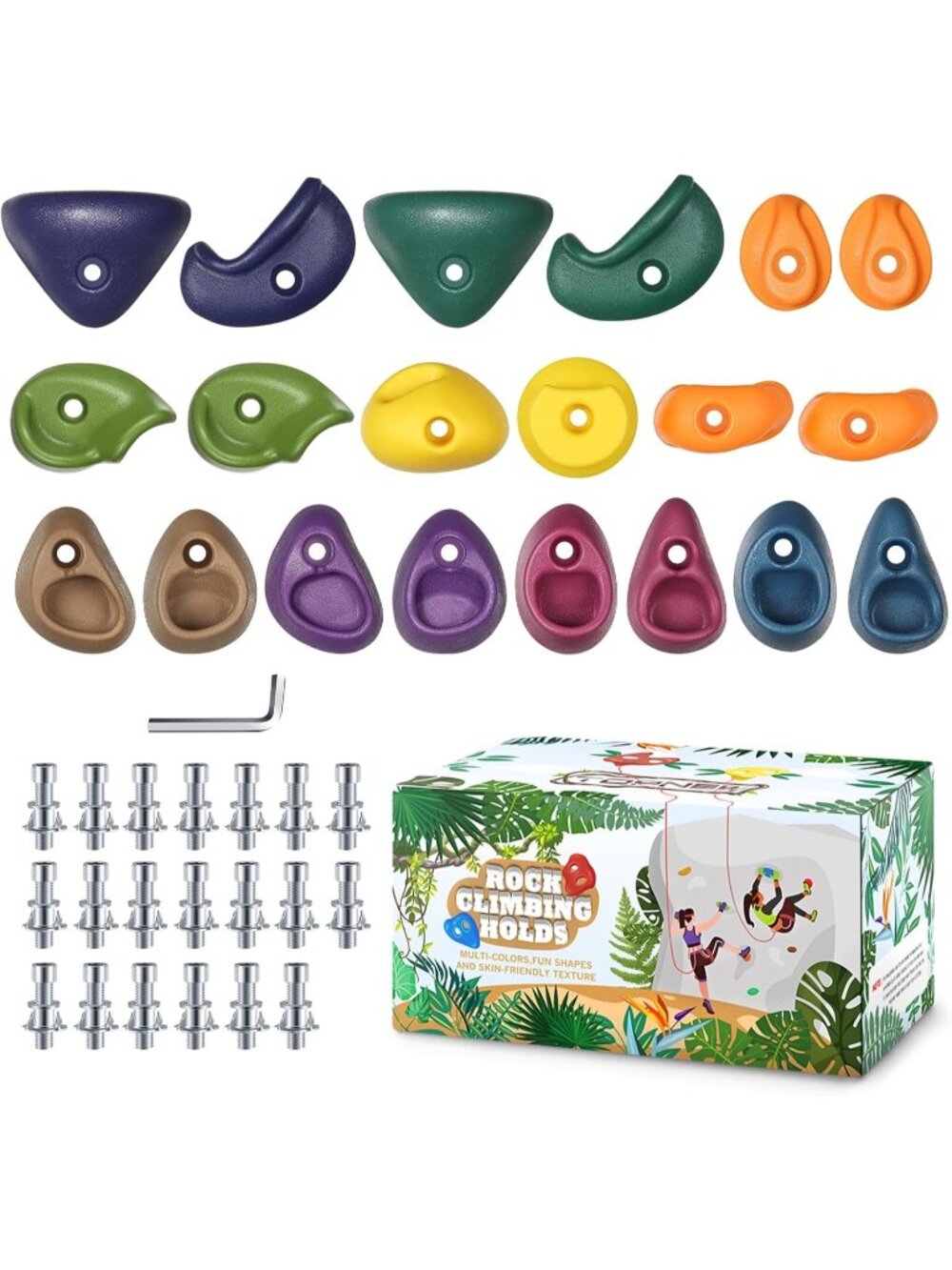 New 20Pcs Rock Wall Climbing Holds for Kids, Climbing Grips for Indoor/Outdoor